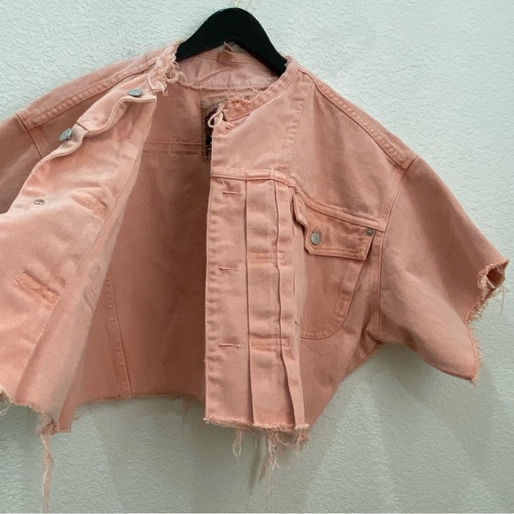 FREEGO Peachy Customized Short Sleeve Oversized Cropped Denim Jacket S - Picture 6 of 12